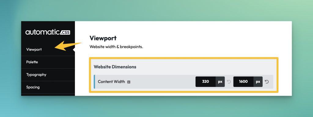 ACSS Viewport Tab for Content Width