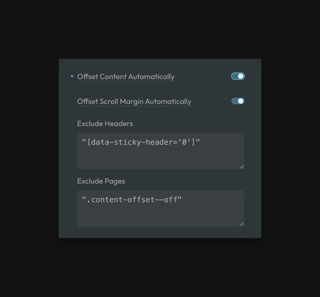 Exclude Headers & Exclude Pages for Offset Content Automatically Option