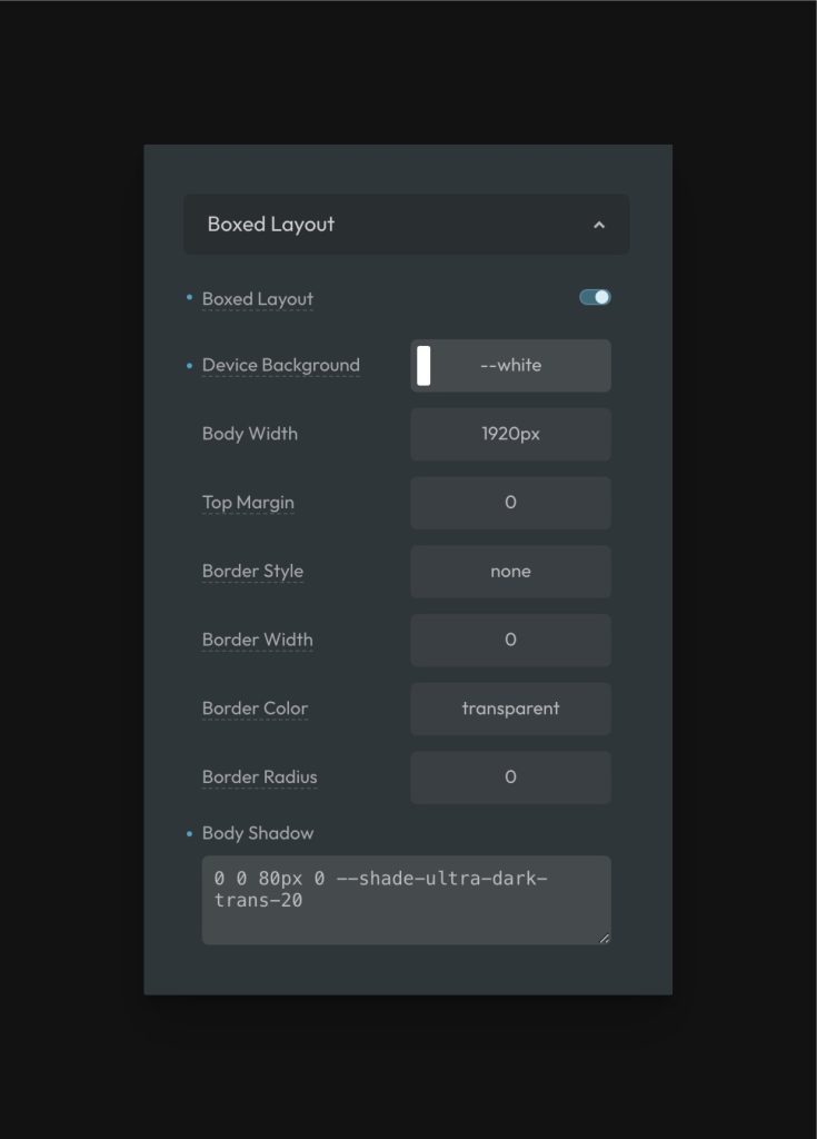 Boxed Layout Settings