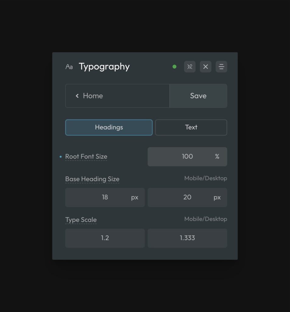 Typography Panel for Root Font Size