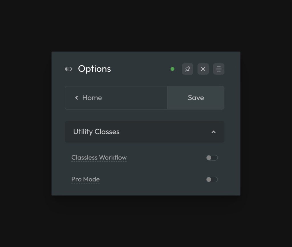 Options > Utility Classes Dashboard