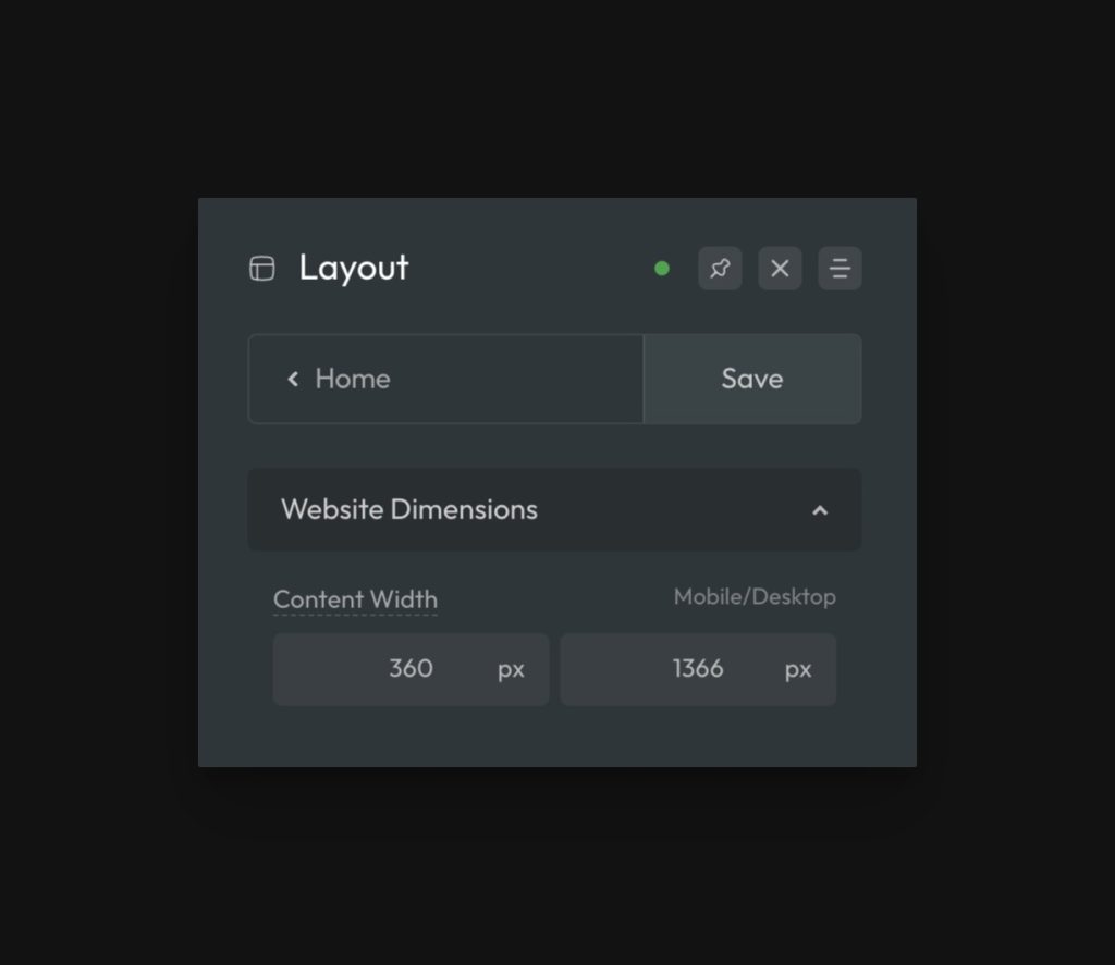 Website Dimensions Panel