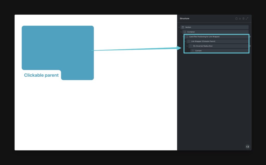 working example of inverted radius and clickable parent