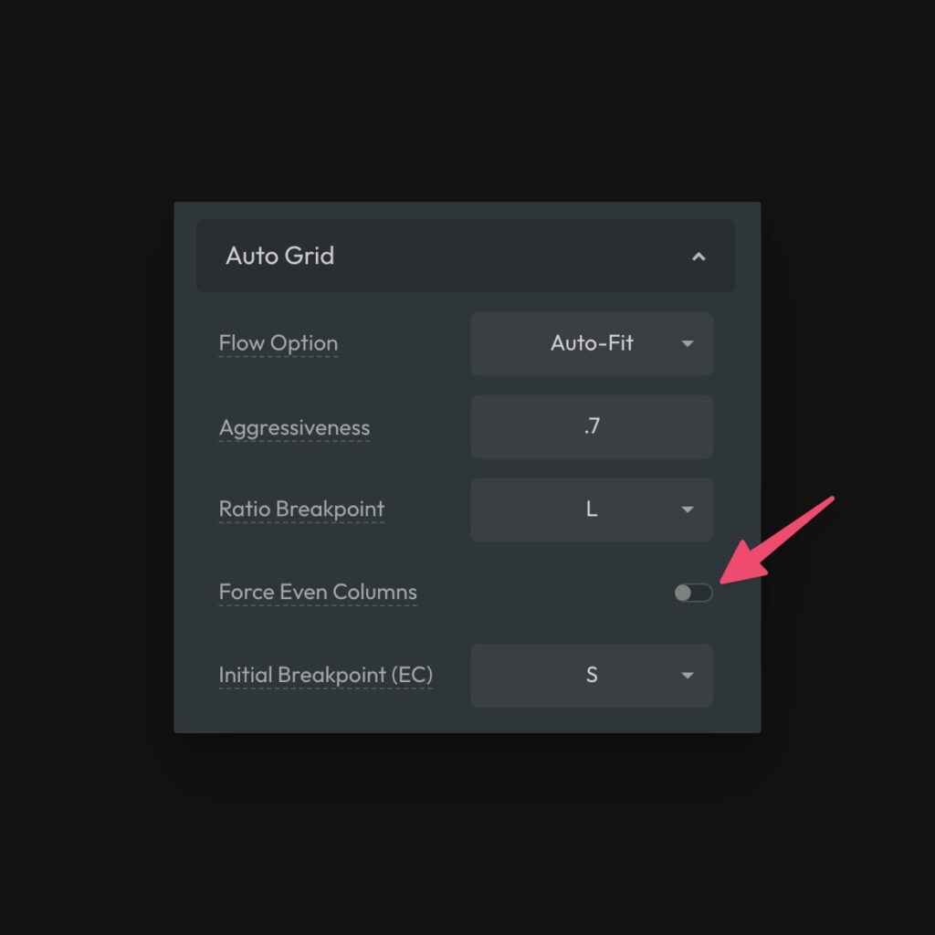 Auto Grid Force Even Columns Feature